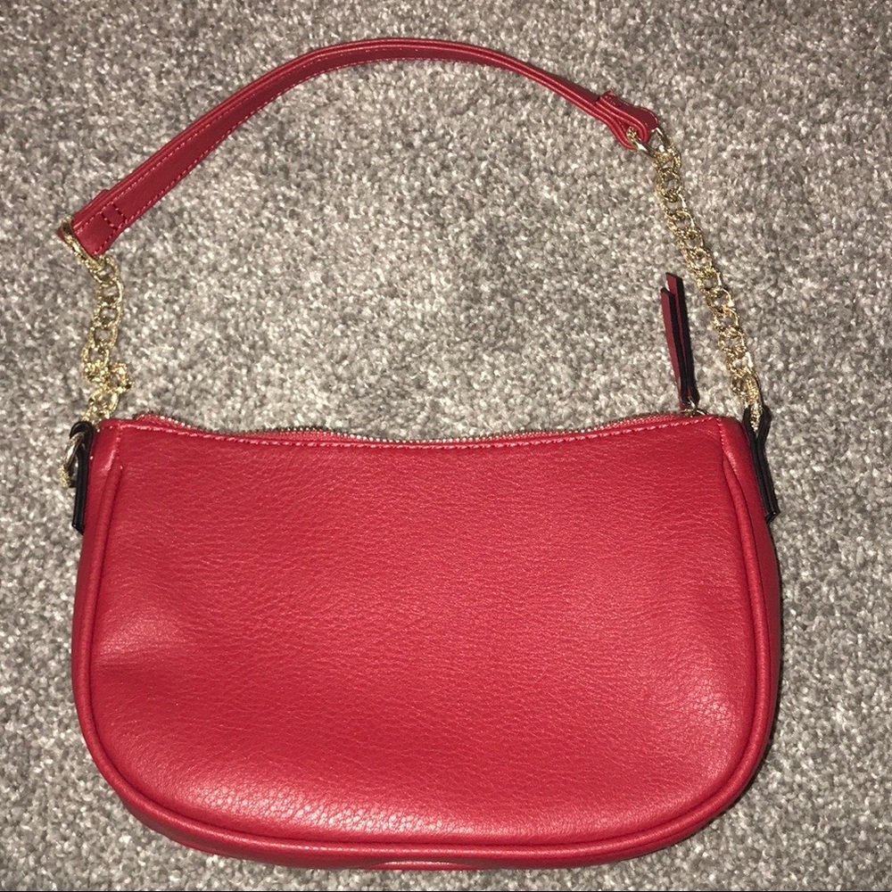 red hand bag